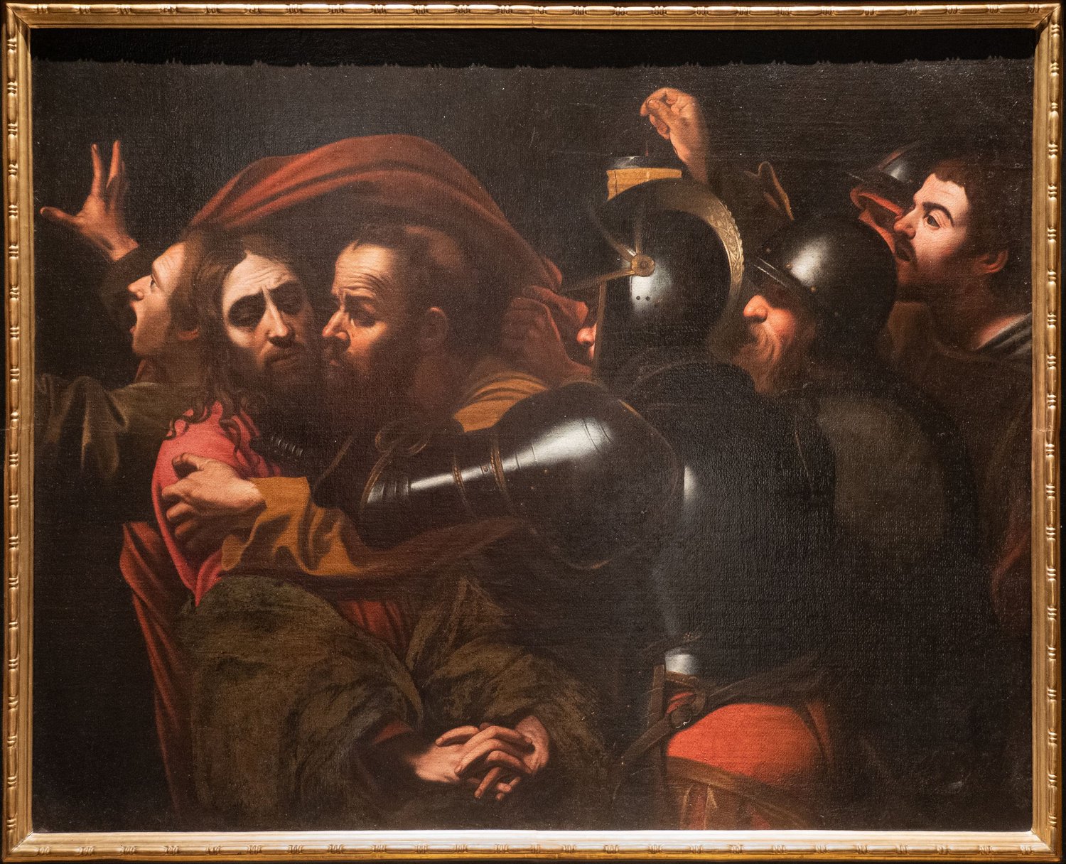 Cerchia di Caravaggio, Cattura di Cristo, 1602 circa. Firenze, Gallerie degli Uffizi. Mostra a Catania, 2024.